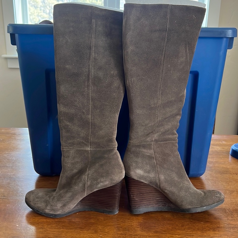 Franco Sarto wedge zip up suede olive green high boots